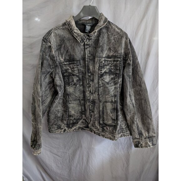 Mens RocaWear Denium Size 48 Black Grey Jacket Distressed Vintage RARE - Picture 1 of 15
